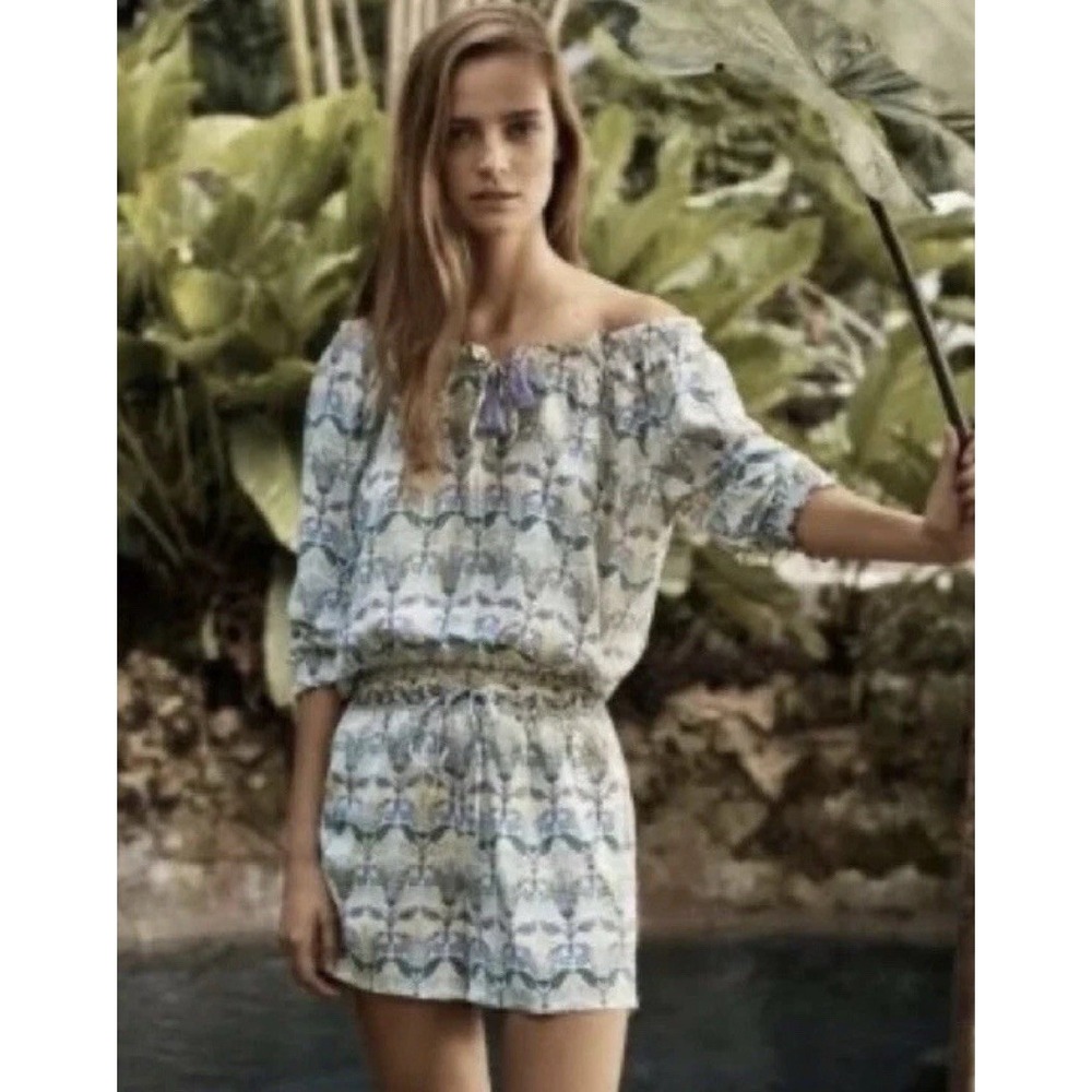 Tory Burch 100% Silk Mosaic Provence‎ Pompeii Romper Size XL Purple Floral